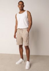 Beżowe Szorty z Bawełną w Stylu Safari z Kieszeniami Cargo Sabririla. Brązowe szorty męskie Born2be, na lato, l, bez wzorów, z bawełny. Za 69.99 zł.