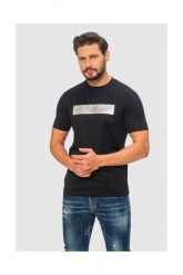 EMPORIO ARMANI Granatowy t-shirt męski ze srebrnym logo, Rozmiar XXL. Niebieskie t-shirty męskie Emporio Armani, m, z aplikacjami, prążkowane, bez kołnierzyka. W wyprzedaży za 342.99 zł.