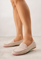 Beżowe Ażurowe Mokasyny ze Skórzaną Wkładką Ozdobione Przeszyciami Sylilise. Brązowe mokasyny damskie Born2be, z jeansu, klasyczne. Za 99.99 zł.