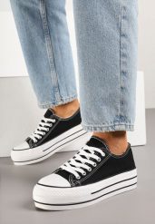 Czarne Casualowe Trampki na Grubej Podeszwie Borzeri. Czarne trampki i tenisówki damskie Born2be, bez wzorów, z jeansu, eleganckie, bez zapięcia. Za 34.99 zł.