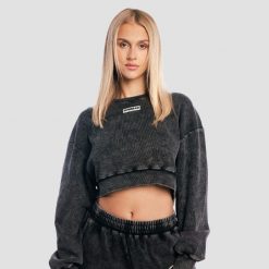 Bluza damska fitness cropped oversize bez kaptura Aura. Czarne bluzy damskie GYMBEAM, m, bez wzorów, z bawełny, bez kaptura. Za 118.90 zł.