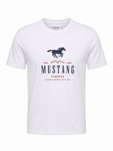 Męski T-Shirt Mustang Style Austin Bright White 1017270 2007. Białe t-shirty męskie Mustang, m, bez wzorów, bez kołnierzyka. Za 69.99 zł.