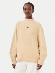 Tommy Jeans Sweter Badge DW0DW23349 Beżowy Relaxed Fit. Brązowe swetry damskie Tommy Jeans, xs, bez wzorów, z jeansu, bez kołnierzyka, bez ramiączek, bez kaptura. Za 449.99 zł.