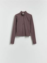 Bluza ze stójką - brązowy. Brązowe bluzy damskie Reserved, l, bez wzorów, z dzianiny, bez kaptura. Za 99.99 zł.