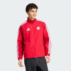 Podstawowa bluza reprezentacyjna FC Bayern Monachium. Czerwone bluzy sportowe męskie Adidas, xl, bez wzorów, z dresówki, bez kaptura, do piłki nożnej. Za 529.00 zł.