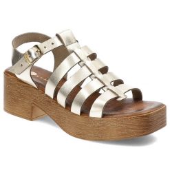 Złote Sandały Armodo Eleganckie Obuwie Damskie. Żółte klapki damskie Armodo, bez wzorów, bez obcasa, na obcasie, bez zapięcia. Za 279.00 zł.