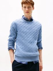 Tommy Hilfiger sweter Mężczyźni drobna dzianina niebieski, XL. Niebieskie swetry przez głowę męskie Tommy Hilfiger, m, bez wzorów, z bawełny, bez kołnierzyka. Za 499.95 zł.