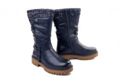 Rieker TEX 92984-14 blue, kozaki damskie. Niebieskie kozaki damskie Rieker, ze skóry ekologicznej, bez obcasa. Za 373.92 zł.
