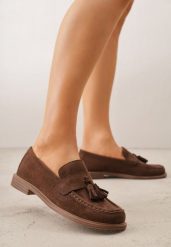 Ciemnobrązowe Mokasyny VICES z Wkładką ze Skóry Naturalnej Ozdobione Chwostami Maritune. Brązowe mokasyny damskie Renee, ze skóry, eleganckie. Za 89.99 zł.