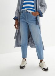 Dżinsy Barrel, high waist, cropped. Niebieskie jeansy damskie bonprix, z podwyższonym stanem. Za 144.99 zł.