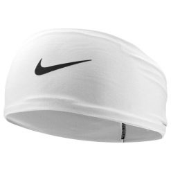 Szeroka opaska na głowę Nike Dri-fit Fury Classic. Białe czapki i kapelusze damskie Nike, bez wzorów, sportowe. Za 119.99 zł.
