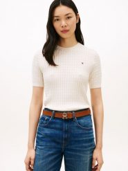 Tommy Hilfiger koszulka z dzianiny Kobiety Bawełna biały, XS. Białe koszulki sportowe damskie Tommy Hilfiger, xs, bez wzorów, z bawełny, bez kołnierzyka, bez ramiączek. Za 489.95 zł.