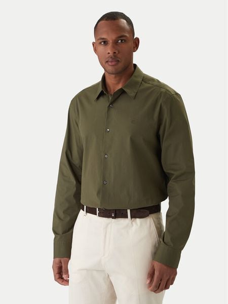 Calvin Klein Koszula LV04LB148G Khaki Slim Fit. Brązowe koszule męskie Calvin Klein, l, bez wzorów, z bawełny, biznesowe, bez kołnierzyka, bez ramiączek. Za 237.99 zł.