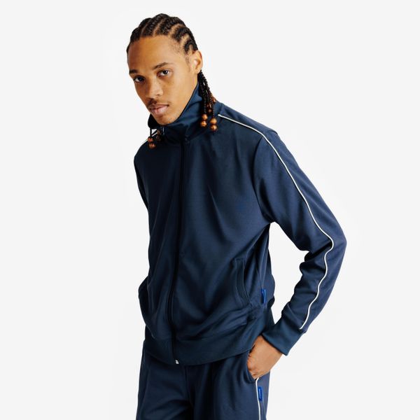 Bluza dresowa męska Heritage. Niebieskie bluzy męskie Decathlon, m, bez wzorów, z dresówki, retro, bez kaptura. Za 89.99 zł.