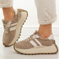 Taupe skórzane sneakersy damskie DiA 5986. Obuwie sportowe damskie DiA, bez wzorów, z jeansu. Za 269.00 zł.