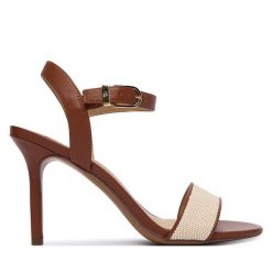 Sandały LAUREN RALPH LAUREN. Brązowe sandały damskie Lauren Ralph Lauren, bez wzorów, bez obcasa, na szpilce, bez zapięcia. Za 689.99 zł.