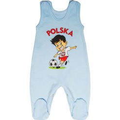 Śpiochy dla chłopca Piłkarzyk (NIEBIESKIE) - 62. Niebieskie śpioszki niemowlęce Surge Polonia. Za 35.50 zł.