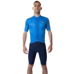 Koszulka rowerowa męska Unica błękitna. Niebieskie buty sportowe męskie C-LAB, bez zapięcia, rowerowe. W wyprzedaży za 296.25 zł.