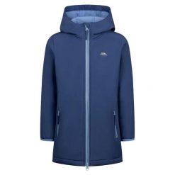 Dziewczęca Kurtka Soft Shell Brennagh. Niebieskie kurtki i płaszcze dla dziewczynek Trespass, bez wzorów, z elastanu, długie, z kapturem. Za 202.99 zł.