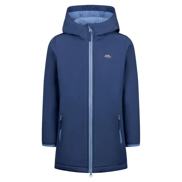 Dziewczęca Kurtka Soft Shell Brennagh. Niebieskie kurtki i płaszcze dla dziewczynek Trespass, bez wzorów, z elastanu, długie, z kapturem. Za 202.99 zł.