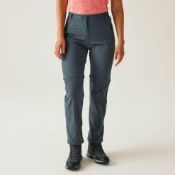Damskie spodnie podróżne lekkie zip off packaway. Szare spodnie sportowe damskie Regatta, l, bez wzorów, z tkaniny, trekkingowe. Za 249.99 zł.
