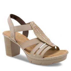 Sandały Rieker. Brązowe klapki damskie Rieker, bez wzorów, bez obcasa, na słupku, bez zapięcia. Za 299.99 zł.
