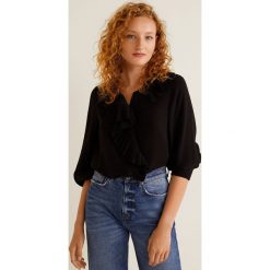 Mango - Bluzka Plis2. Czarne bluzki damskie Mango, l, z aplikacjami, ze lnu, eleganckie, bez kołnierzyka, bez ramiączek. W wyprzedaży za 59.90 zł.