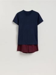 Dwuczęściowa piżama z bawełny - granatowy. Niebieskie piżamy męskie Reserved, l, bez wzorów, z bawełny, bez ramiączek. Za 99.99 zł.