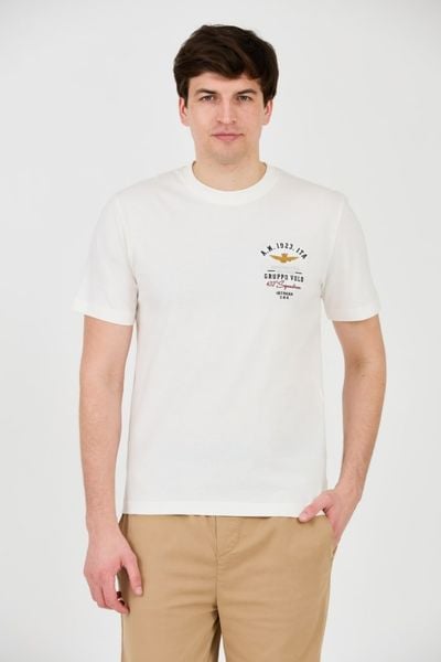 AERONAUTICA MILITARE Biały bawełniany męski t-shirt Short Sleeve, Rozmiar L. Białe t-shirty męskie Aeronautica Militare, l, bez wzorów, z bawełny, bez kołnierzyka. W wyprzedaży za 159.99 zł.