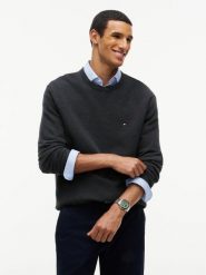 Tommy Hilfiger sweter Mężczyźni Bawełna szary, XXL. Szare swetry przez głowę męskie Tommy Hilfiger, m, bez wzorów, z bawełny, bez kołnierzyka. Za 409.95 zł.