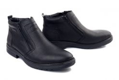 Rieker TEX 33452-00 black, botki męskie. Czarne botki męskie Rieker, bez wzorów, ze skóry, bez zapięcia. Za 382.42 zł.