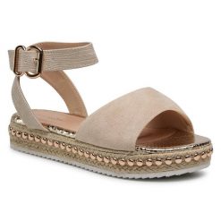 Espadryle DeeZee. Brązowe sandały damskie DeeZee, bez wzorów, bez obcasa, bez zapięcia. Za 53.99 zł.
