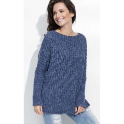 Jeansowy Cieplutki Luźny Sweter z Angielskim Ściegiem. Niebieskie swetry damskie Molly.pl, z jeansu. Za 102.90 zł.