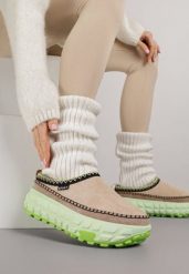 Zielone Śniegowce na Platformie z Tłoczeniem i Niską Cholewką Violova. Zielone śniegowce i trapery damskie Renee, przed kostkę. Za 89.99 zł.