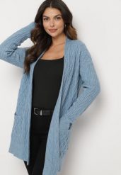 Niebieski Długi Nierozpinany Kardigan z Tłoczeniem Vaithnia. Niebieskie kardigany damskie Born2be, bez wzorów, z jeansu, eleganckie, długie. Za 69.99 zł.