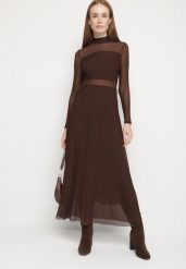 Brązowa Siateczkowa Sukienka Rozkloszowana Longsleeve z Domieszką Wiskozy Eprela. Brązowe sukienki damskie Born2be, na randkę, l, bez wzorów, z wiskozy, klasyczne, bez kołnierzyka, bez ramiączek, maxi, rozkloszowane. Za 159.99 zł.