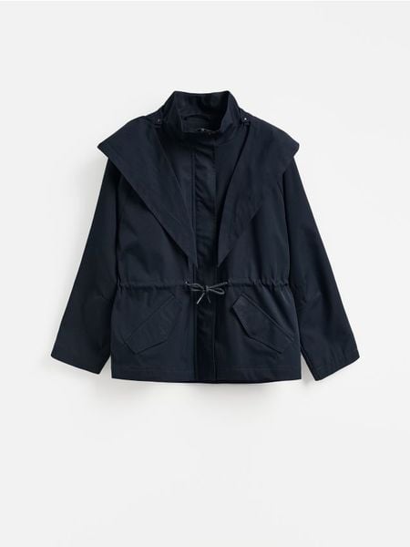 Kurtka z kapturem - granatowy. Niebieskie kurtki damskie Reserved, l, bez wzorów, z tkaniny, z kapturem. Za 259.99 zł.