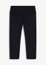 Lekkie legginsy sportowe 3/4 z wygodnym paskiem. Czarne legginsy damskie bonprix, bez wzorów, ze skóry. Za 79.99 zł.