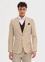 PAKO LORENTE – Casualowa marynarka męska w kolorze beżowym. Brązowe marynarki męskie Pako Lorente, bez wzorów, z elastanu, casualowe. Za 399.99 zł.