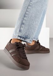 Brązowe Sneakersy na Niskiej Platformie z Naszywkami Flordexia. Brązowe obuwie sportowe damskie Renee, z aplikacjami, z jeansu. Za 69.99 zł.