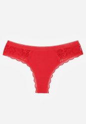 Czerwone Majtki Stringi Ozdobione Koronką z Bawełną Meniliphis. Czerwone stringi damskie Renee, l, bez wzorów, z bawełny. Za 6.99 zł.