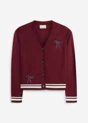 Cienki kardigan z mieszanki wiskozy. Czerwone swetry dla dziewczynek bonprix, bez wzorów, prążkowane, eleganckie, bez kołnierzyka, bez ramiączek, długie, bez kaptura. Za 79.99 zł.