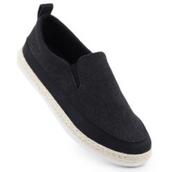 Buty męskie espadryle wsuwane czarne Nowacki 0017-T. Czarne trampki męskie bez wzorów, z materiału, bez zapięcia. Za 264.58 zł.