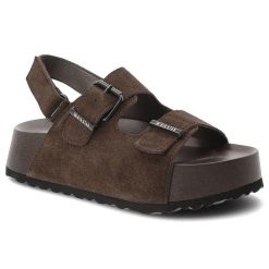 Sandały damskie Big Star, cholewka ze skóry naturalnej zamszowej z regulowanymi paskami na masywnej podeszwie o dobrej amortyzacji, brązowe, TT274236. Brązowe klapki damskie Big Star, bez wzorów, ze skóry, bez obcasa, na platformie, bez zapięcia. Za 215.90 zł.