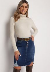 Granatowa Jeansowa Spódnica Mini na Guziki Blunira. Niebieskie spódnice damskie Born2be, xl, z aplikacjami, z jeansu, eleganckie, mini. Za 69.99 zł.