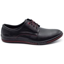 Lukas Skórzane buty męskie 295LU czarne z czerwonym. Czarne półbuty na co dzień męskie na jesień, z jeansu, biznesowe, bez zapięcia. Za 367.89 zł.