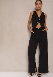 Czarny Komplet z Cyrkoniami Krótka Kamizelka i Eleganckie Spodnie Diviriel. Czarne spodnie materiałowe damskie Renee, l, bez wzorów, z materiału. Za 189.99 zł.