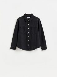 Jeansowa koszula - czarny. Czarne koszule damskie Reserved, l, bez wzorów, z bawełny, bez kołnierzyka, bez ramiączek. Za 129.99 zł.