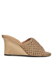 Tommy Hilfiger Klapki Crochet Metallic Lthr Wedge Mule FW0FW08812 Złoty. Żółte klapki damskie Tommy Hilfiger, bez wzorów, ze skóry, bez obcasa. Za 649.99 zł.