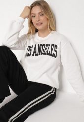 Biała Bluza z Bawełną i Napisem Fezorla. Białe bluzy damskie Born2be, l, bez wzorów, z bawełny, bez kaptura. Za 69.99 zł.